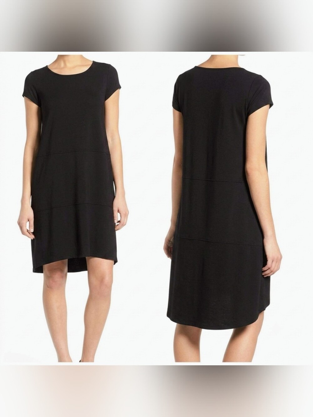 Eileen Fisher Viscose Jersey Dress High Low Black Minimalist Elevated Basic M